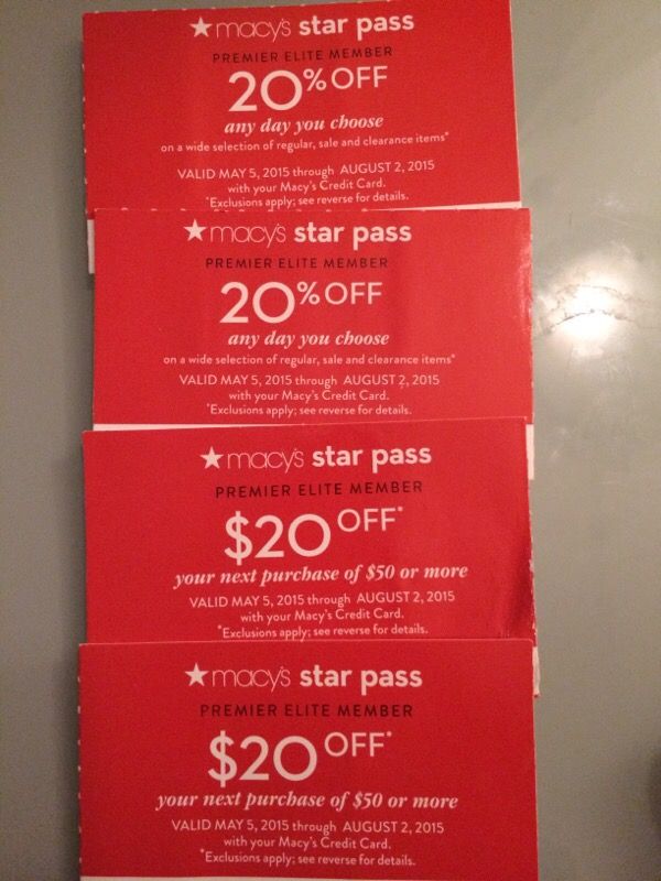 Macy's coupon 2 20%and 2 $20 off