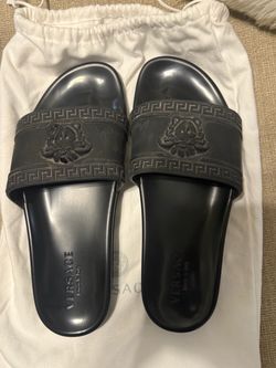 versace black Palazzo Rubber Sliders Size 11