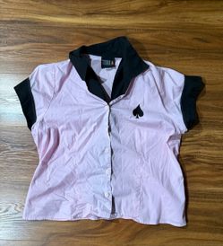 Torrid Black & Pink Bowling Shirt Style Ace Of Spades Retro Button Up Ellegant
