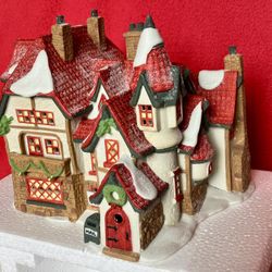 DEPT 56 HAND PAINTED PORCELAIN SANTA'S WORKSHOP GLITTERS ROOF 1990 Retired‼️ See HUGE COLLECTION VINTAGE CHRISTMAS BUILDING FIGURINE‼️ Pr