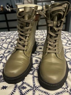 Olive Green Lace-Up Combat Boots