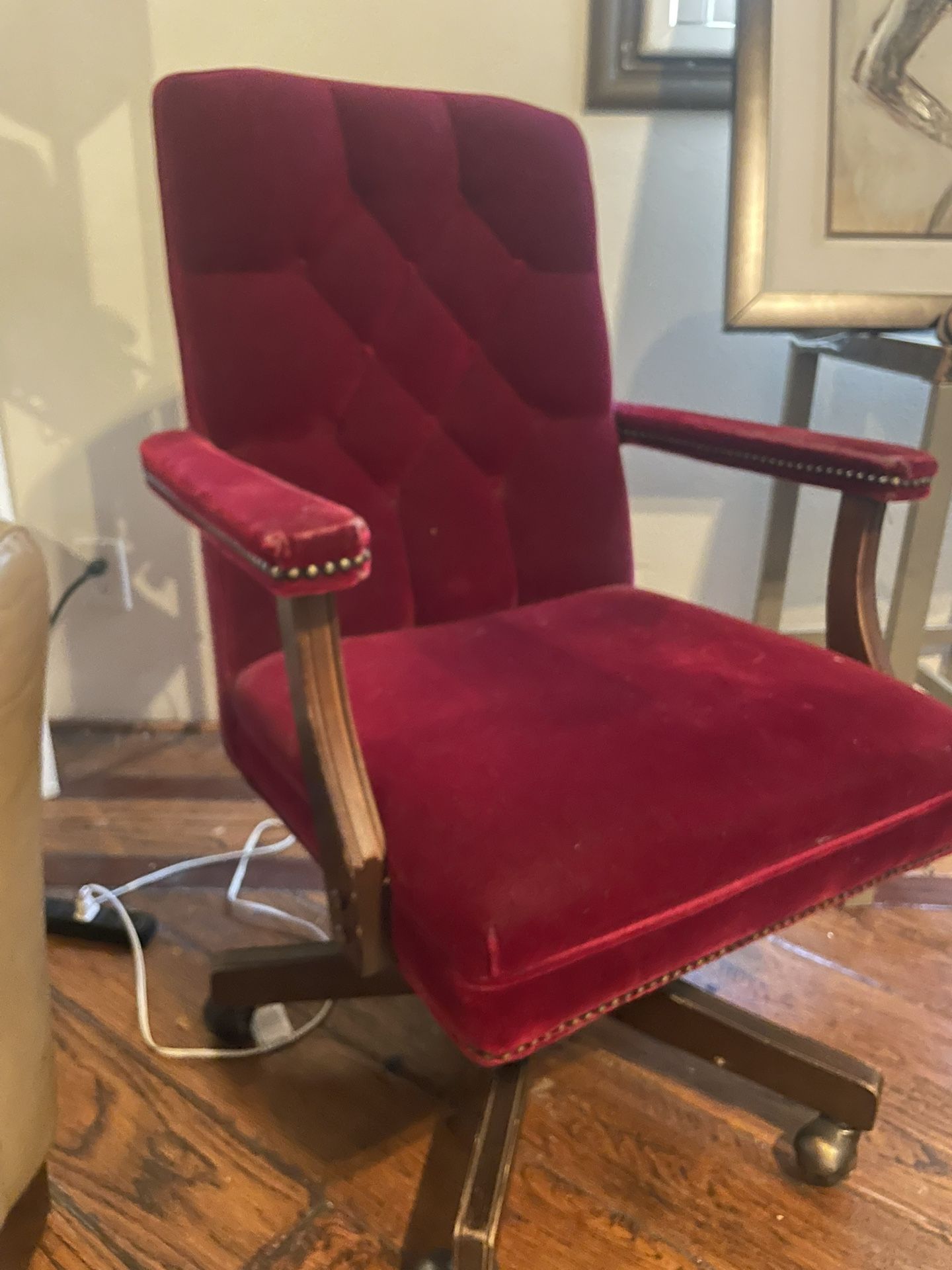 Set Of 4 Red Velvet Rolling Chairs
