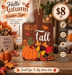 Hello Fall Wooden Hanging Sign