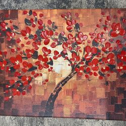 V-inspire Abstract Tree Painting, 3D Abstract Painting Red Flower Oil Hand Painting On Canvas