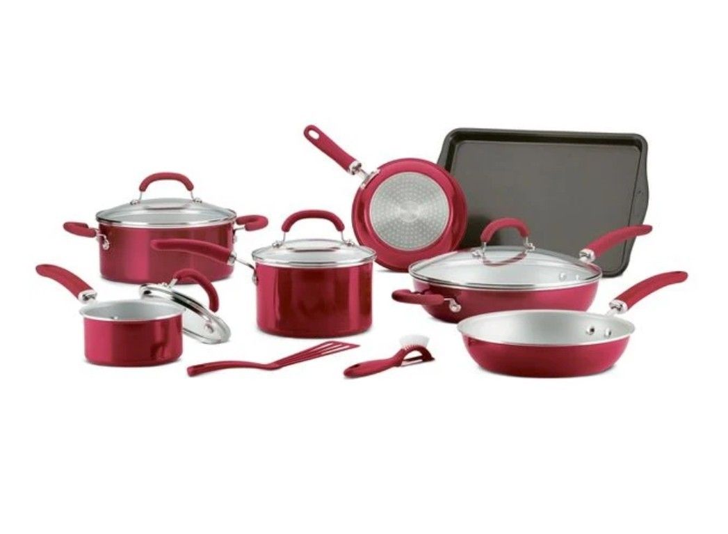 New Rachael Ray Create Delicious 13 Piece Aluminum Nonstick Cookware Set Red