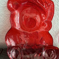 Vtg. Red Teddy Bear Plastic Dish From Taiwan 