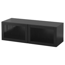 IKEA BESTÅ Wall-mounted cabinet combination, black-brown/Glassvik black