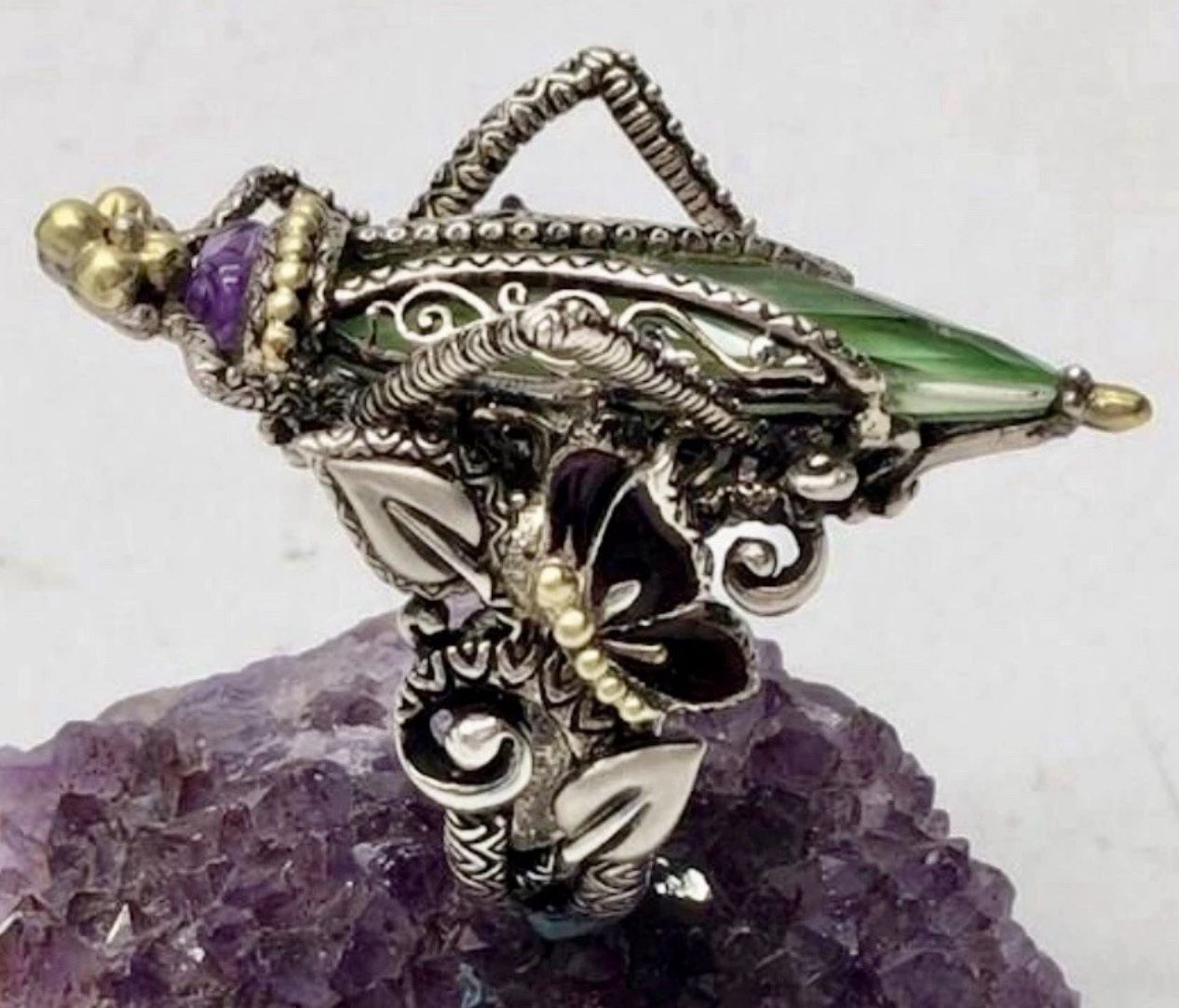 FREE SHIPPING!  ANTIQUE ART DECO CARVED AMETHYST PENDANT 925 SILVER NECKLACE 16” #270