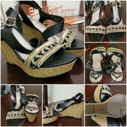 Fergalicious By Fergie Rumer Woven Wedge Sandals Size 6M  $15