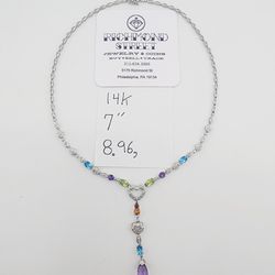 14k gold diamond topaz peridot garnet citrine and amethyst dangle necklace