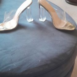 Clear Slip In Shoes Size 10 4" Heel  Like New