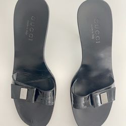 Patent black leather sandals