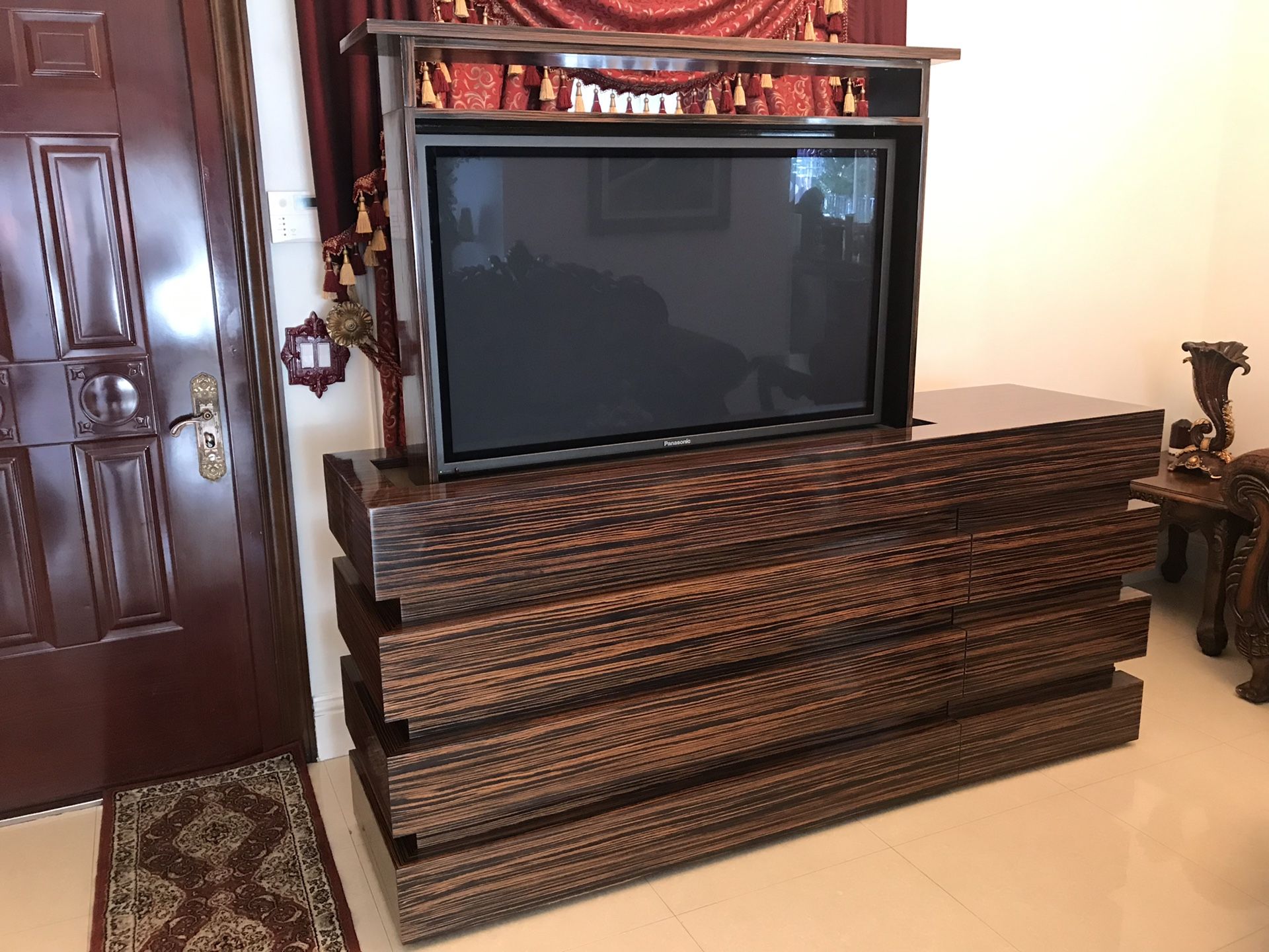 Panasonic Swivel in Brown Finish TV Lift Cabinet