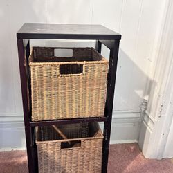 Wood Shelf With Wicker Basket Drawers 