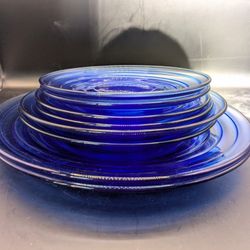 Vintage Colbalt Blue Glass Plates - 4 Sizes, Set of 8
