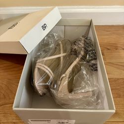 BP Billy Strappy Sandal Faux Leather Nude Spring Women Heels Size 8.5
