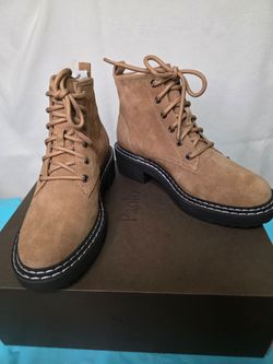 Paolo Tan Suede Lace-Up Combat Boots