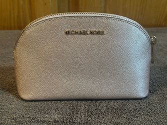 NEW Michael Kors Small Dome Saffiano Cosmetic Bag Gold/Pink