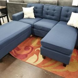 Brand New Blue Sectional Sofa +Ottoman (New In Box) 