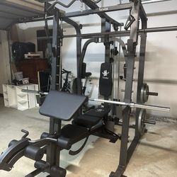 Vesta Fitness Smith Machine 2001 w/Bench Attachment | 230lb Bumpers Weights | 7ft Olympic Bar | Fitness | Gym Equipment | FREE DELIVERY 🚚 