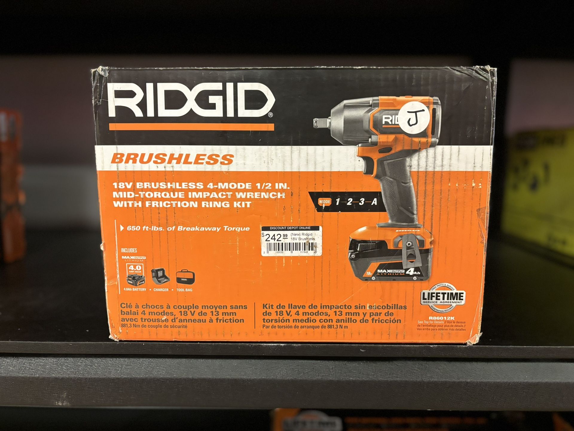 RIDGID 18V Brushless Cordless 1/2 in. Impact Wrench Kit with 4.0 Ah Battery and Charger