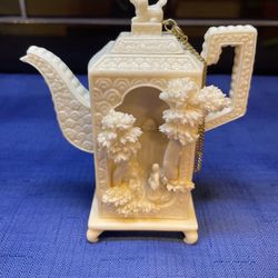 Beautiful Vintage Miniature Resin Teapot “ Oriental Garden” Hand Carved 