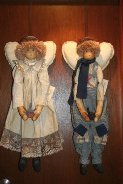 Vintage Karen Drayne Dirty Bunnie: 1989 Boy & Girl Angels 30" Hand Made Dolls
