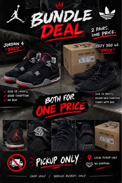 Jordan 4 Bred & Yeezy 350 V2 Onyx Bundle – Size 12