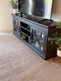 Dark Gray TV Stand with Glass Door Cabinets