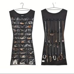 Large hanging jewelry holder, 2 sided, clear pockets, jewelry organizer New