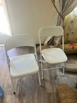 Moving Sale!! 2 White Folding Chairs – $10 for Both