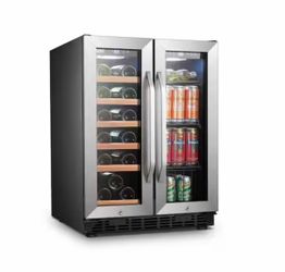 Wine Refrigerator 23 in. Dual Zone 18-Bottle 55-Can Beverage and Wine cooler in Stainless Steel