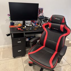 PC Monitor, Desk, Gaming Chair Setup 