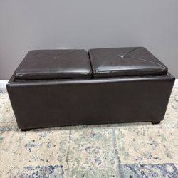 Double Tray Leather Storage Ottoman