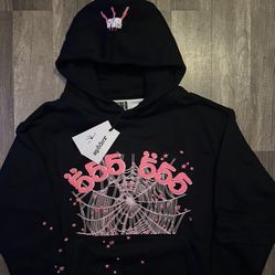 Sp5der Pink 555 Angel Number Web Hoodie Size Large