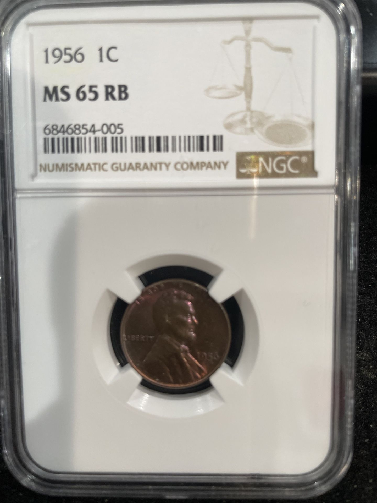 1956 P Gem Uncirculated Lincoln Wheat Penny Graded At MS65RB 2-3