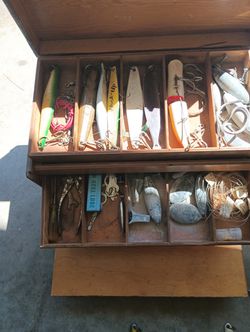 2 Vintage Wooden Fishing Tackle Boxes Old Surface Irons for Sale in Santa  Clarita, CA - OfferUp