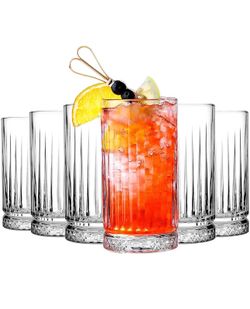 New Highball Glasses Set of 6-14 oz Tall Glasses Drinking Set - Elegant Glassware Drinking Glasses for Water, Ice Coffee, Cocktail, Cold Beverage