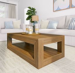 Modern Coffee Table, Rectangular, 40 Inch, Pecan Wirebrush
