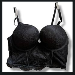 Victoria’s Secret Black Lace Rhinestone Strap Bustier Corset Top (36C)