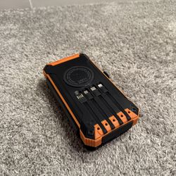 High-Capacity Solar Portable Charger w/ Built-In Cables + Flashlight