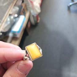 Real Sterling Silver 925 Yellow Amber Ring
