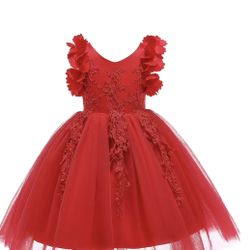 Weileenice Flower Girl Lace Dress Pageant Kids Wedding Christmas Holiday Party Dresses (4-5T, Bright Red)
