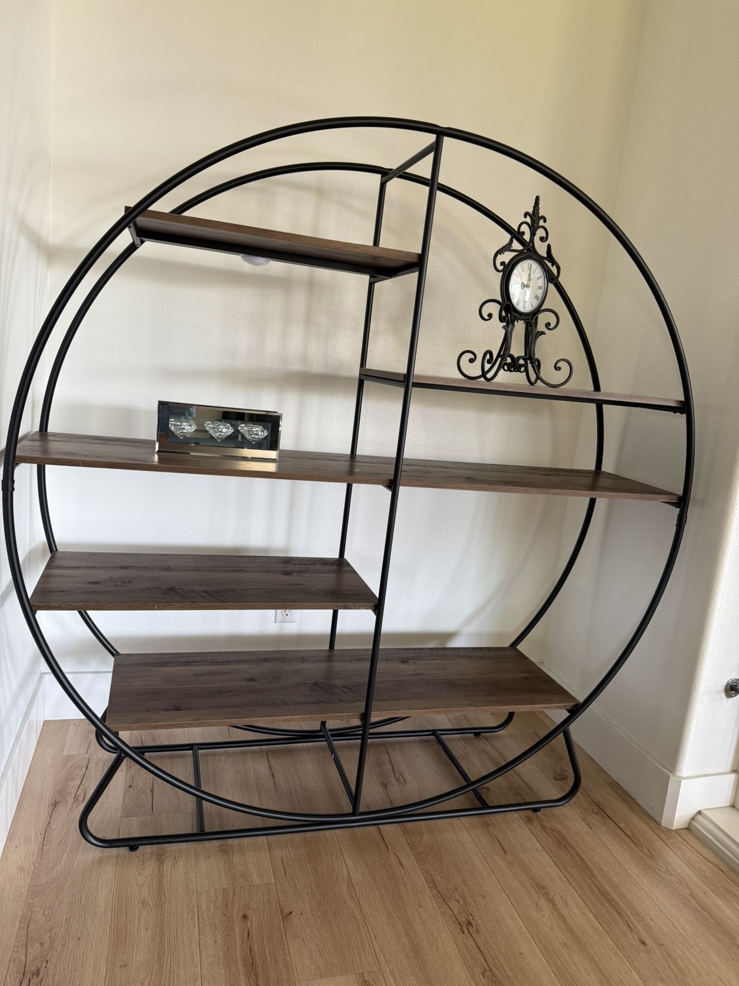 Large Circular Black Metal & Wood Bookshelves 2 Pieces $90 Each