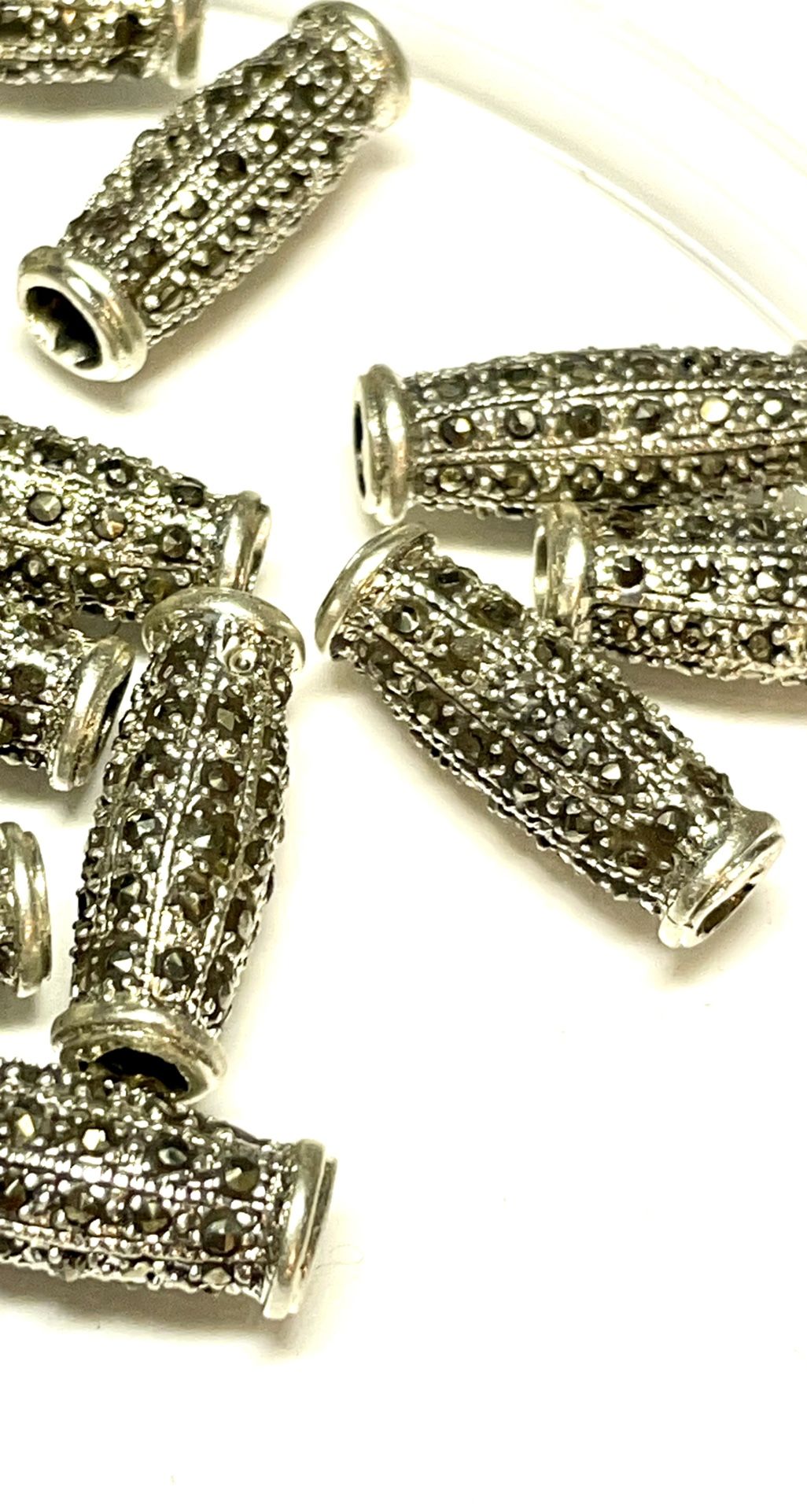 2 Sterling Marcasite Column Beads