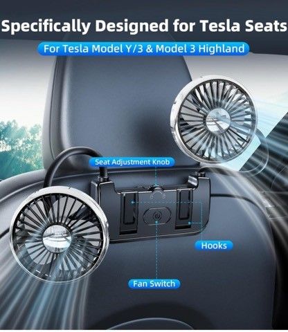 Tesla Fans, Dual Head Car Back Seat Fan for Tesla Model Y/3(Highland)