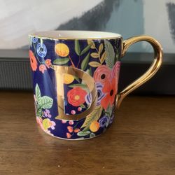 Monogram “D” Mug - Anthropologie Mug - Rifle Paper Co. Monogram Mug "D" - Floral Garden Party - Gold Handle & Rim
