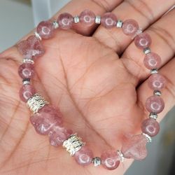 NEW HELLO KITTY Strawberry Quartz Bracelet with Silver Detailing