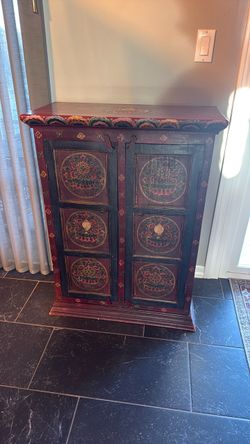 Tibetan Hand-Painted Wooden Cabinet