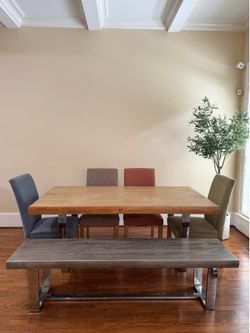 Modern Solid  Wood Dining  Set - table, bench & 4 chairs
